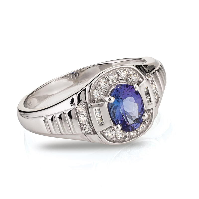 Men's Sterling Silver Tanzanite & White Zircon Ring